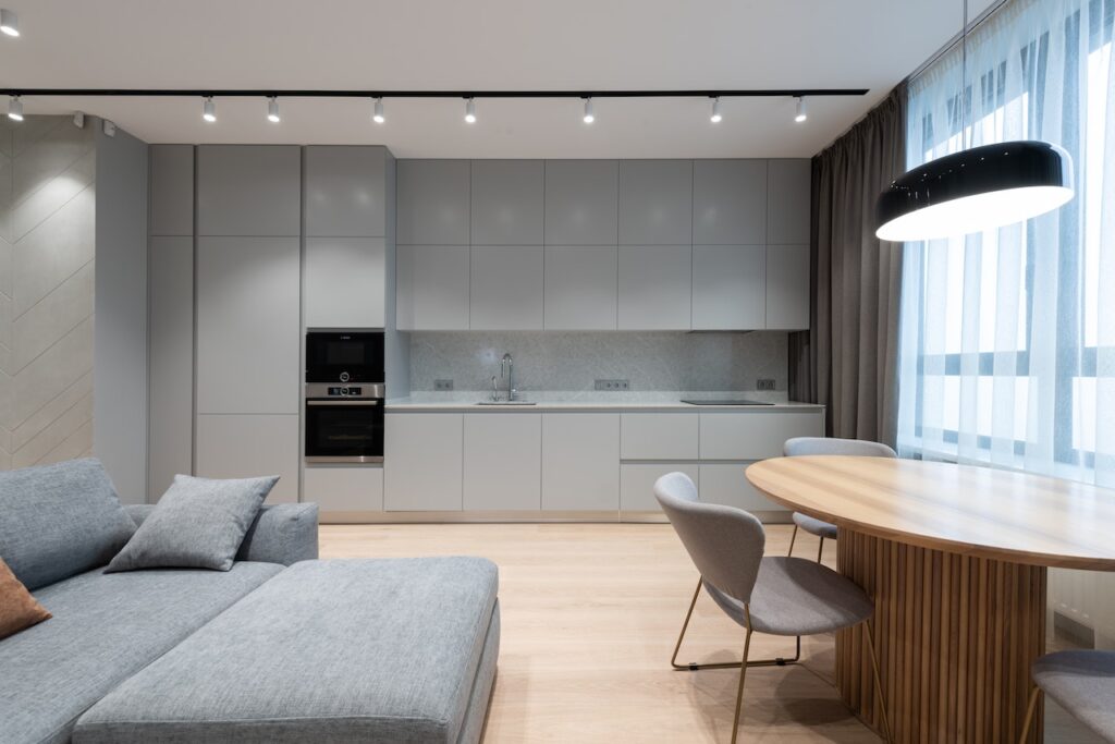 A kitchen with clean lines and minimalistic furniture
